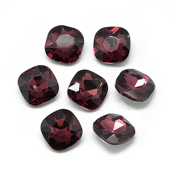 Pointed Back Glass Rhinestone Cabochons, Faceted, Back Plated, Square, Dark Red, 10x10x4.5mm