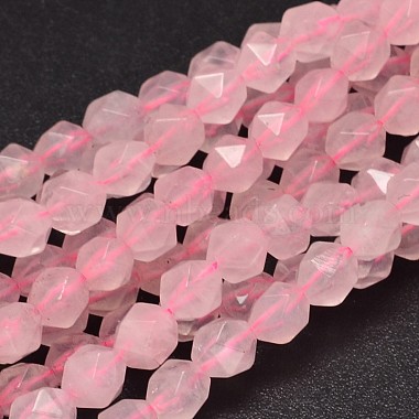 Faceted Natural Rose Quartz Beads Strands, Star Cut Round Beads, 8x7mm,  Hole: 1mm, about 49pcs/strand, 15.7 inch