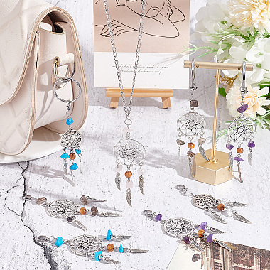 30Pcs 5 Styles Woven Net/Web with Wing Tibetan Style Alloy Pendant Decorations(HJEW-AB00258)-5