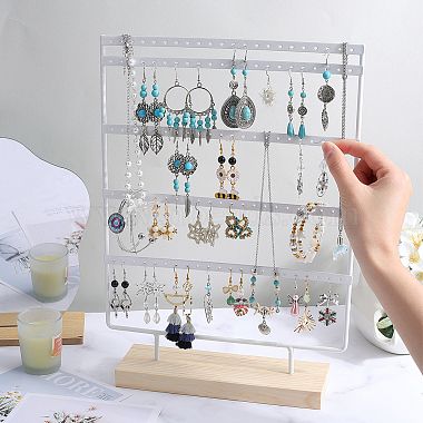 1 Set 5-Tier Rectangle Iron Jewelry Dangle Earring Organizer Holder with Wooden Base(EDIS-SC0001-07B)-3