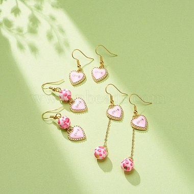 3 Pairs 3 Style Pink Alloy Enamel Charms & Resin Beads Dangle Earrings(EJEW-JE05030-03)-2