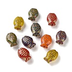 Handmade Lampwork Beads, Fish, Golden Metal Enlaced, Mixed Color, 14.5x10x6mm, Hole: 1mm(LA-CBA4A8C-06)