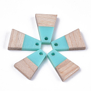 Resin & Wood Pendants, Trapezoid, Dark Turquoise, 18x12.5x3~4mm, Hole: 2mm(RESI-S358-52B)