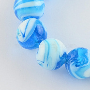 Handmade Lampwork Beads, Round, Deep Sky Blue, 14mm, Hole: 1~2mm(LAMP-R111-06)