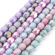 Opaque Glass Beads Strands, Imitation Stones, AB Color Plated, Faceted, Faceted, Column, Mixed Color, 5.5x5.5mm, Hole: 1mm, about 69~70pcs/strand, 15.75~15.98 inch(40~40.6cm)(EGLA-Q125-011)