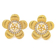 Rack Plating Brass Micro Pave Cubic Zirconia Stud Earring Findings, Cadmium Free & Lead Free, Long-lasting Plated, Flower, Golden, 21mm, Pin: 0.8mm(KK-T072-02G)