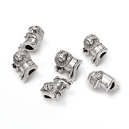 Alloy European Beads, Large Hole Beads, Lion, Antique Silver, 11x15x10mm, Hole: 4mm(MPDL-L028-71AS)