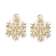 Golden Plated Alloy Pendants, with Crystal Rhinestone, Snowflake, for Christmas, Crystal, 21.3x15.5x2mm, Hole: 2.2mm(PALLOY-L228-012G)