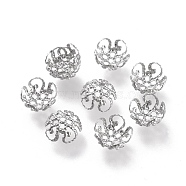 316 Stainless Steel Fancy Bead Caps, Hollow, 5-Petal, Flower, Stainless Steel Color, 8x8x4mm, Hole: 1mm(STAS-K194-04P)