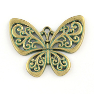 Butterfly Zinc Alloy Pendants, Cadmium Free & Nickel Free & Lead Free, Antique Bronze & Green Patina, 47x55.5x3mm, Hole: 3.5mm(PALLOY-R065-067-FF)