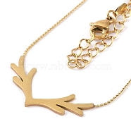 304 Stainless Steel Pendants Necklaces, Golden Tone Serpentine Chains Necklaces for Women, Deer, 14.61 inch(37.1cm), Pendant: 27x12mm(NJEW-K266-03B-G)