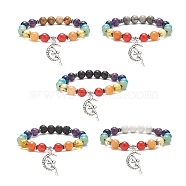 Chakra Theme Gemstone & Synthetic Hematite Beaded Stretch Bracelets for Women, Alloy Fairy Charms Bracelets, Inner Diameter: 2-1/4 inch(5.6cm)(BJEW-JB09277)