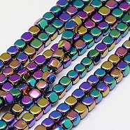 Electroplate Non-magnetic Synthetic Hematite Beads Strands, Cube, Grade A, Multi-color Plated, 3x3x3mm, Hole: 1mm, about 127pcs/strand, 16 inch(G-J172-3x3mm-03)