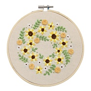 Embroidery Kit, DIY Cross Stitch Kit, with Embroidery Hoops, Needle & Cloth with Sunflower Pattern, Colored Thread, Instruction, Sunflower Pattern, 21.4x21x0.03cm, 1color/line, 7color(DIY-M026-02C)
