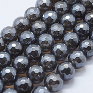 Electroplated Natural Agate Beads Strands, Dyed & Heated, Round, Faceted, Gray, 8mm, Hole: 1.5mm, about 47pcs/strand, 14.9 inch(38cm)(G-G749-01D-8mm)