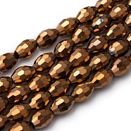 Electroplate Glass Beads, Red Copper Plated, Faceted Oval, Goldenrod, bead: 8mm long, 6mm thick, hole: 1.5mm, about 72pcs/strand(GC881Y-4)