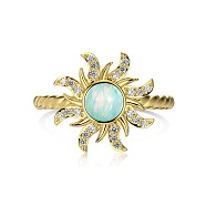Sun 925 Sterling Silver Wide Band Rings, with Synthetic Opal, Real 18K Gold Plated, Inner Diameter: 17.2mm(RJEW-P100-02G)