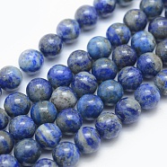Natural Lapis Lazuli Beads Strands, Round, 8mm, Hole: 1mm, about 48pcs/strand, 15.35 inch(39cm)(X-G-E489-01-8mm)