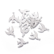 304 Stainless Steel Charms, Bird, Stainless Steel Color, 14x11.5x0.4mm, Hole: 1.2mm(STAS-P236-14P)