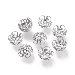 316 Stainless Steel Fancy Bead Caps, Hollow, 5-Petal, Flower, Stainless Steel Color, 8x8x4mm, Hole: 1mm(STAS-K194-04P)