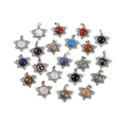 Natural & Synthetic Mixed Gemstone Pendants, with Rack Plating Brass Findings, Platinum, Cadmium Free & Lead Free, Star, Mixed Dyed and Undyed, 35x34x7.5~8mm, Hole: 5x8mm(G-I366-02P)