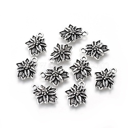 Tibetan Style Alloy Pendants, Cadmium Free & Nickel Free & Lead Free, Poinsettia, for Christmas, Antique Silver, 18.5x15x4mm, Hole: 2mm(TIBEP-GC103-AS-NR)