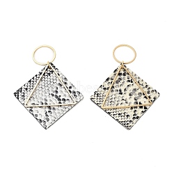 Brass with PU Leather Pendants, Rhombus, White, 63mm, Hole: 13.5mm(FIND-Z048-08A-KCG)