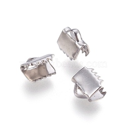 304 Stainless Steel Ribbon Crimp Ends, Rectangle, Stainless Steel Color, 6x6mm, Hole: 1mm(STAS-I097-091P)