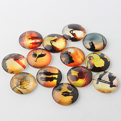 Half Round Love Dusk Photo Glass Dome Cabochons, Mixed Color, 20x6mm(GGLA-A002-20mm-HH)