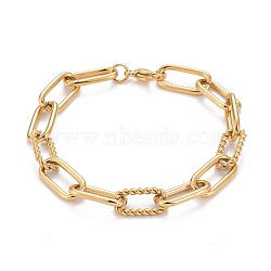 304 Stainless Steel Paperclip Chain Bracelets, with Lobster Claw Clasps, Textured, Golden, 7-5/8 inch(19.5cm)(X-BJEW-F412-02G)