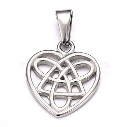 304 Stainless Steel Pendants, Heart with Trinity Knot, Stainless Steel Color, 25x21.5x2mm, Hole: 9.5x4.5mm(STAS-H110-13P)