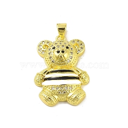 Brass Micro Pave Cubic Zirconia Pendants, with Enamel, Real 18K Gold Plated, Bear, Black, 28x20x5mm, Hole: 4.5x3.7mm(KK-E111-10G)