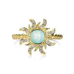 Sun 925 Sterling Silver Wide Band Rings, with Synthetic Opal, Real 18K Gold Plated, Inner Diameter: 17.2mm(RJEW-P100-02G)