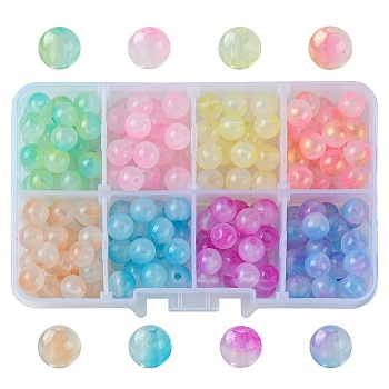 200Pcs 8 Colors Transparent Acrylic Beads, Two-Tone, Round, Mixed Color, 7.5x7mm, Hole: 1.8mm, 25pcs/color