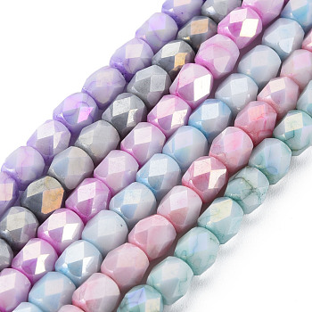 Opaque Glass Beads Strands, Imitation Stones, AB Color Plated, Faceted, Faceted, Column, Mixed Color, 5.5x5.5mm, Hole: 1mm, about 69~70pcs/strand, 15.75~15.98 inch(40~40.6cm)