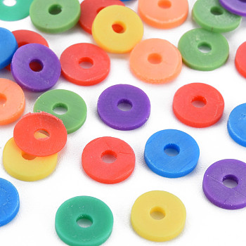 7 Colors Handmade Polymer Clay Beads, Heishi Beads, Disc/Flat Round, Light Salmon & Light Khaki & Dark Cyan & Tomato & Yellow Green & Dodger Blue & Blue Violet, 8x0.5~1.5mm, Hole: 2mm, about 11500pcs/1000g