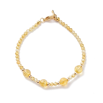 Synthetic Citrine(Dyed & Heated) Beaded Bracelets, with Cubic Zirconia Beads & Brass Beads, 7-5/8 inch(19.5cm)