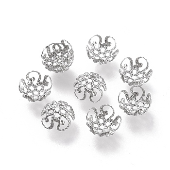 316 Stainless Steel Fancy Bead Caps, Hollow, 5-Petal, Flower, Stainless Steel Color, 8x8x4mm, Hole: 1mm