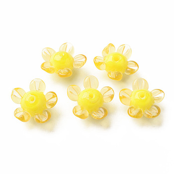 Handmade Lampwork Beads, Flower, Yellow, 14.5~15.5x15~16x7~8mm, Hole: 1.5mm