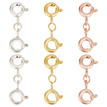 6Pcs 3 Colors 925 Sterling Silver Spring Ring Clasps, Double Clips with 925 Stamp, Mixed Color, 19.5mm, 2pcs/color