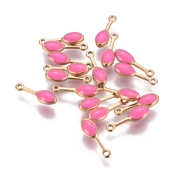 Ion Plating(IP) 304 Stainless Steel Enamel Charms, Teardrop, Golden, Hot Pink, 13.5x4x3mm, Hole: 1mm