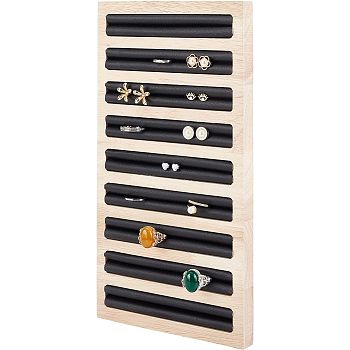Bamboo Wood Earring Display Plates, Cover by Imitation Leather, Rectangle, Black, 28.3x15x1.7cm