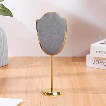 Bust Shaped Microfiber Necklace Display Stands with Golden Tone Aluminum Alloy Support, Alice Blue, Finished Product: 4x6x15.7cm