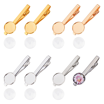 DIY Blank Tie Clip Making Kit, Including Brass Tie Clip Cabochon Settings, Glass Cabochons, Mixed Color, 16Pcs/box