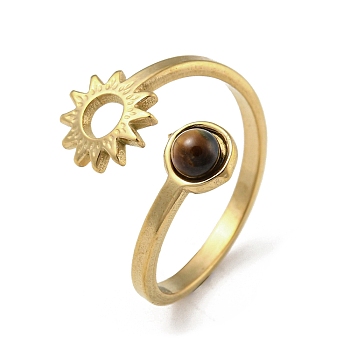 304 Stainless Steel with Natural Tiger Eye Ring, Inner Diameter: 18mm
