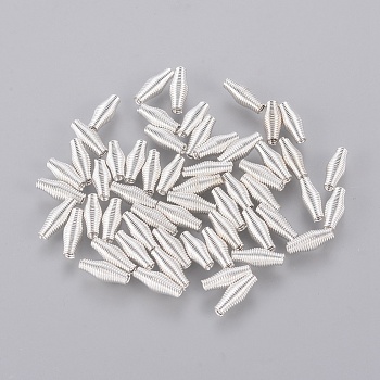 Steel Spring Beads, Coil Beads, Rice, Silver Color Plated, about 4mm wide, 9mm long, hole: 1mm