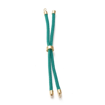 Nylon Twisted Cord Bracelet Making, Slider Bracelet Making, with Eco-Friendly Brass Findings, Round, Golden, Light Sea Green, 8.66~9.06 inch(22~23cm), Hole: 2.8mm, Single Chain Length: about 4.33~4.53 inch(11~11.5cm)