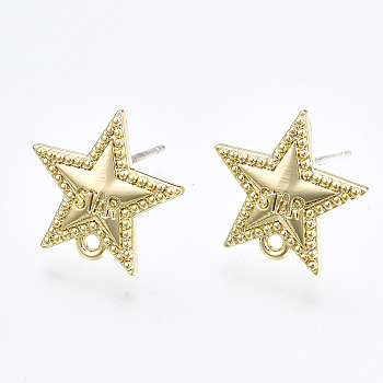 Alloy Stud Earring Findings, with Loop and Steel Pin, Star with Plastic Protective Cover, Light Gold, 13x14mm, Hole: 1mm, Pin: 0.7mm