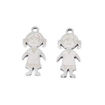 201 Stainless Steel Pendants, Girl, Stainless Steel Color, 18x7.5x1mm, Hole: 1.4mm