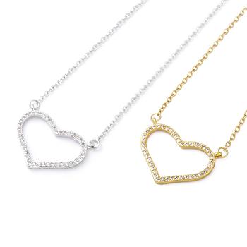 304 Stainless Steel Pendant Necklaces, with Brass Cubic Zirconia Pendants, Heart, Mixed Color, 18.5 inch(47cm), Pendant: 17.5x24x2mm